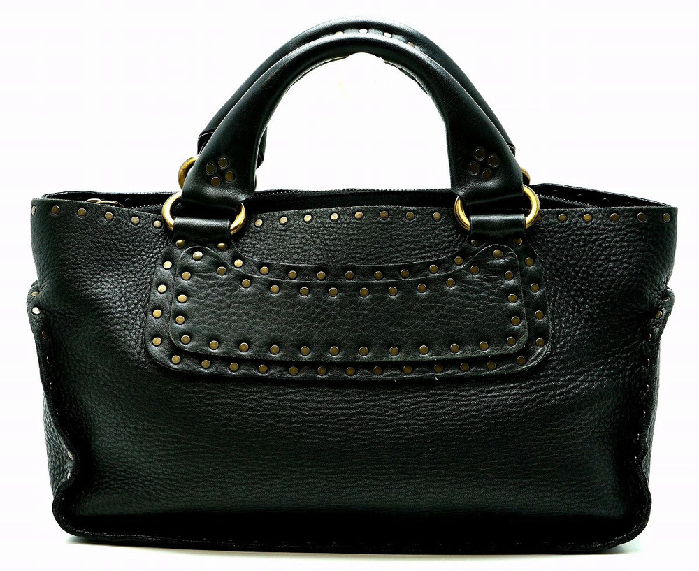 Celine Boogie Bag Studded Handbag Leather Black Gold